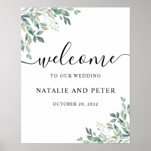 Elegant Eucalyptus Greenery Wedding Welcome Sign Poster