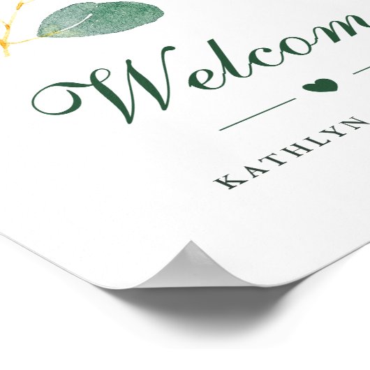 Elegant Eucalyptus Greenery Wedding Welkom Poster (Hoek)