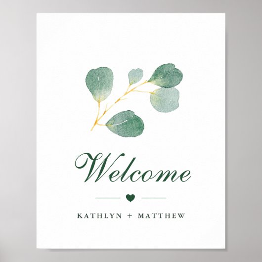 Elegant Eucalyptus Greenery Wedding Welkom Poster (Voorkant)