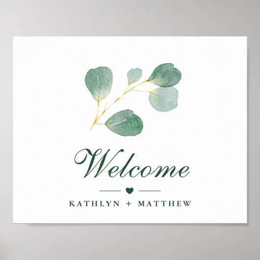 Elegant Eucalyptus Greenery Wedding Welkom Poster