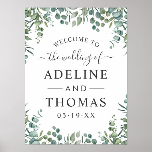 Elegant Eucalyptus Greenery Wedding Welkom Poster (Voorkant)