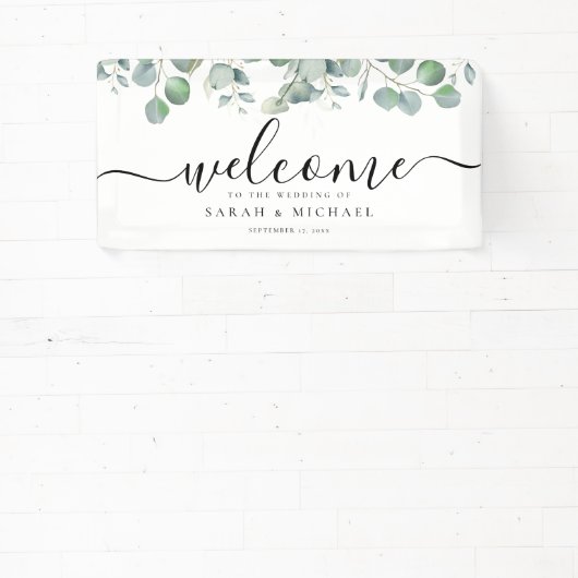 Elegant Eucalyptus Greenery Wedding Welkom Spandoek (Insitu)