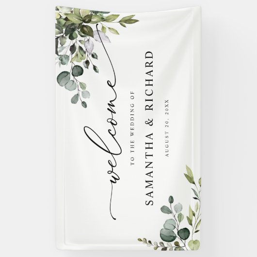 Elegant Eucalyptus Greenery Wedding Welkom Spandoek (Verticaal)