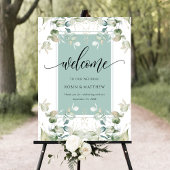 Elegant Eucalyptus Greenery Welcome, Green, Sign Poster
