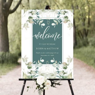 Elegant Eucalyptus Greenery Welcome, Green, Sign Poster