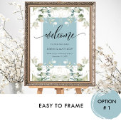 Elegant Eucalyptus Greenery Welcome Mist Blue Sign Poster