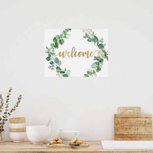 Elegant Eucalyptus Greenery Welkomstbord Poster (Keuken)