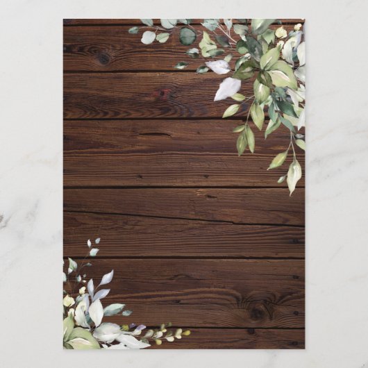 Elegant Eucalyptus greenery Wood Wedding Menu (Achterkant)