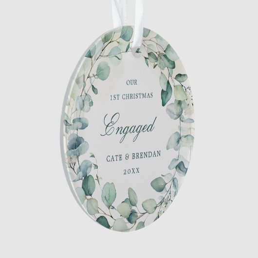 Elegant Eucalyptus Greenery Wreath Engaged Photo Ornament (voorkant)