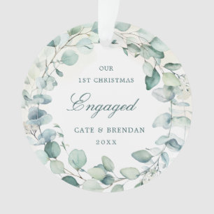 Elegant Eucalyptus Greenery Wreath Engaged Photo Ornament