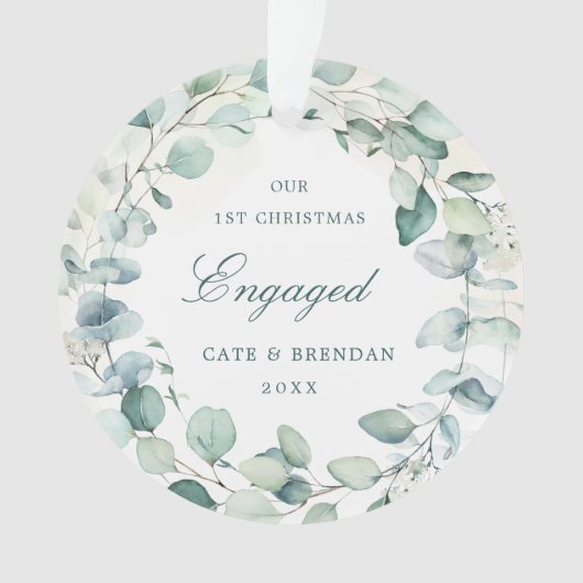 Elegant Eucalyptus Greenery Wreath Engaged Photo Ornament (voorkant)
