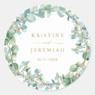 Elegant Eucalyptus Greenery Wreath Gold Wedding Ronde Sticker