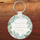 Elegant Eucalyptus Greenery Wreath Gold Wedding Sleutelhanger (Voorkant)