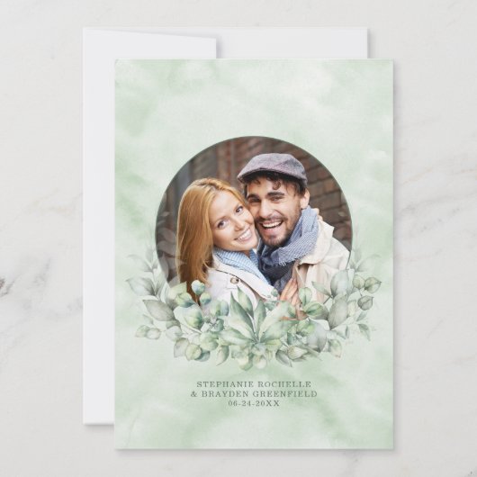 Elegant Eucalyptus Greenery Wreath Wedding Kaart (Achterkant)