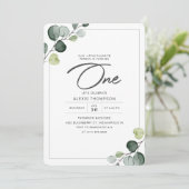 Elegant Eucalyptus Groen 1e Verjaardagsfeest Kaart (Staand voorkant)