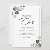 Elegant Eucalyptus Groen 1e Verjaardagsfeest Kaart (Voorkant)