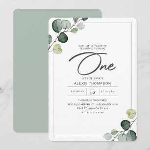 Elegant Eucalyptus Groen 1e Verjaardagsfeest Kaart