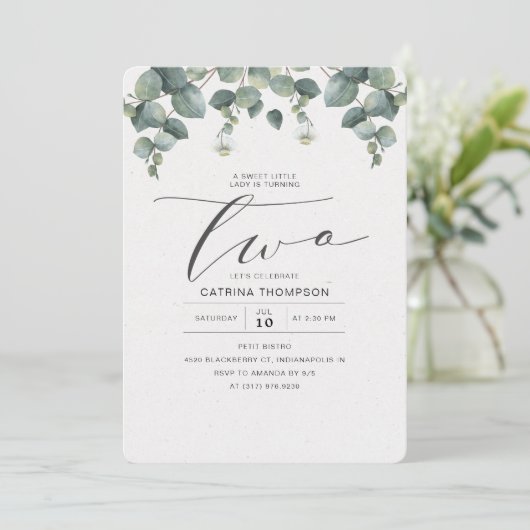 Elegant Eucalyptus Groen 2e Verjaardagsfeest Kaart (Staand voorkant)