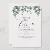 Elegant Eucalyptus Groen 2e Verjaardagsfeest Kaart (Voorkant)