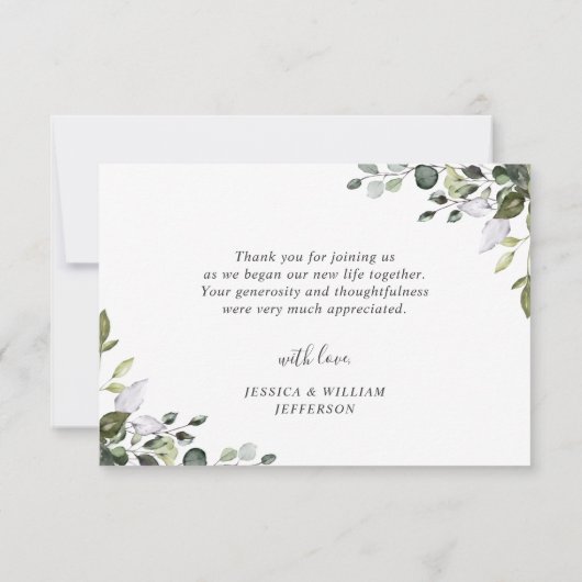 Elegant Eucalyptus groen 3 FOTO bruiloft Bedankkaart (Achterkant)