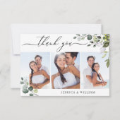 Elegant Eucalyptus groen 3 FOTO bruiloft Bedankkaart (Voorkant)