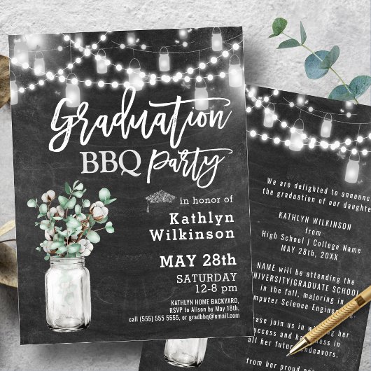 Elegant Eucalyptus groen Afstuderen BBQ Party Kaart