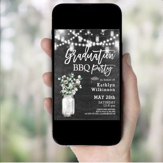 Elegant Eucalyptus groen Afstuderen BBQ Party Kaart