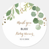 Elegant Eucalyptus groen Baby shower Dank u Ronde Sticker (Voorkant)