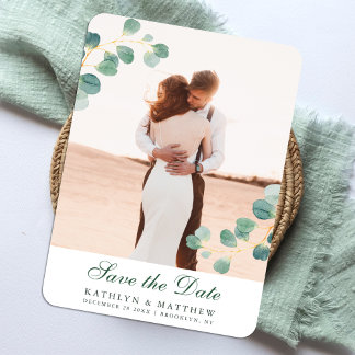 Elegant Eucalyptus groen Bewaar de trouwdatum Magneet