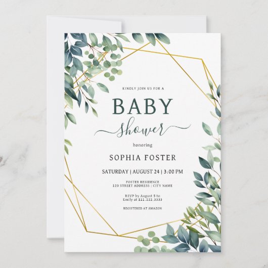 Elegant eucalyptus groen blad Baby shower Kaart (Voorkant)