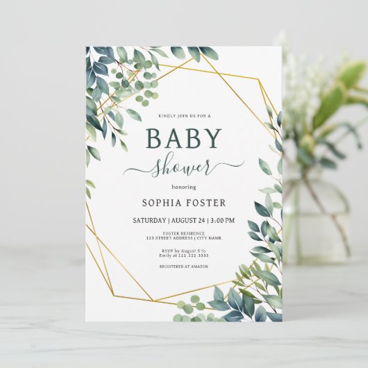 Elegant eucalyptus groen blad Baby shower Kaart (Staand voorkant)