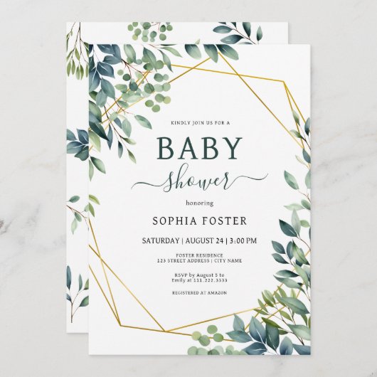 Elegant eucalyptus groen blad Baby shower Kaart (Voorkant / Achterkant)