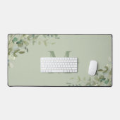 Elegant Eucalyptus Groen Botanisch Monogram Bureaumat (Keyboard & Muis)