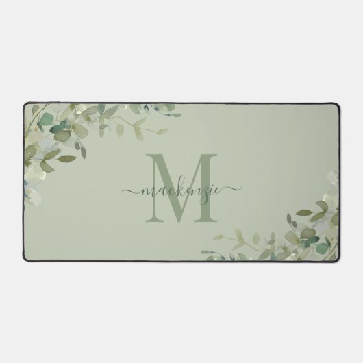 Elegant Eucalyptus Groen Botanisch Monogram Bureaumat (Voorkant)