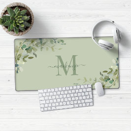 Elegant Eucalyptus Groen Botanisch Monogram Bureaumat