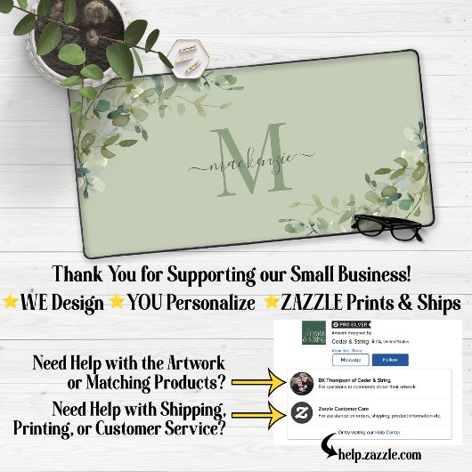 Elegant Eucalyptus Groen Botanisch Monogram Bureaumat