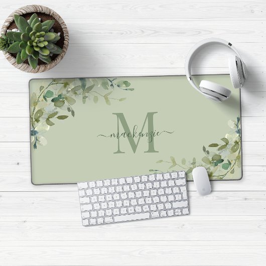 Elegant Eucalyptus Groen Botanisch Monogram Bureaumat