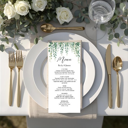 Elegant Eucalyptus groen bruiloft menu Kaart