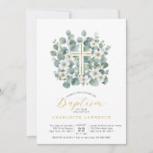 Elegant Eucalyptus groen doopkruis Kaart (Voorkant)