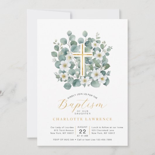 Elegant Eucalyptus groen doopkruis Kaart (Voorkant)