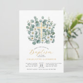 Elegant Eucalyptus groen doopkruis Kaart (Staand voorkant)