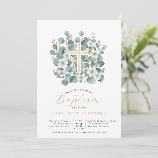 Elegant Eucalyptus groen doopkruis Kaart (Staand voorkant)