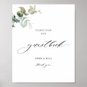 Elegant Eucalyptus Groen Gastenboek Trouwbord Poster (Voorkant)