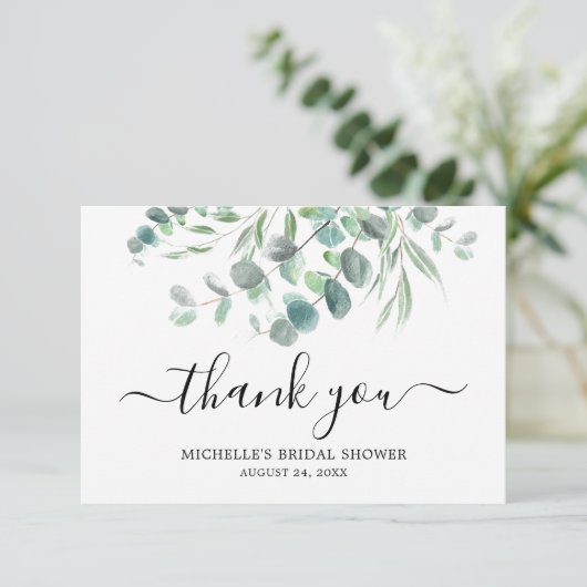 Elegant Eucalyptus groen gebladerte Vrijgezellenfe Bedankkaart (Staand voorkant)