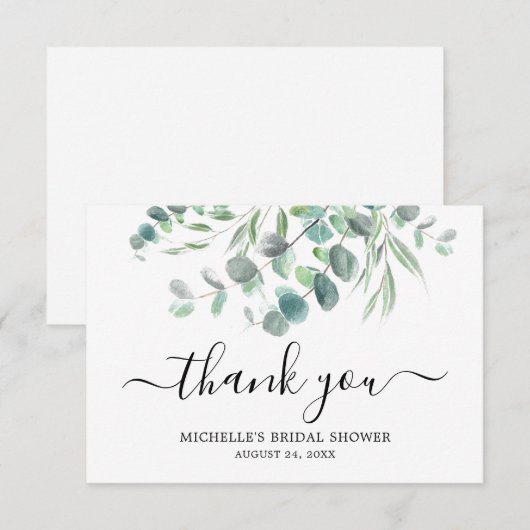 Elegant Eucalyptus groen gebladerte Vrijgezellenfe Bedankkaart (Voorkant / Achterkant)