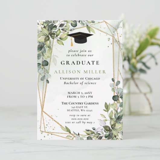 Elegant Eucalyptus groen goud Afstuderen Kaart (Staand voorkant)