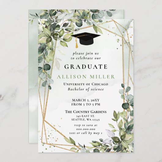 Elegant Eucalyptus groen goud Afstuderen Kaart (Voorkant / Achterkant)