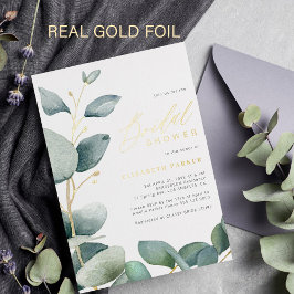 Elegant eucalyptus groen goud vrijgezellenfeest folie uitnodiging