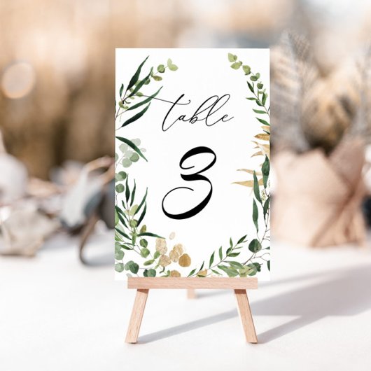 Elegant eucalyptus groen gouden folie tafelnummer