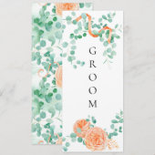 Elegant Eucalyptus Groen Perzik Bloemen Stoel Teke Menu (Voorkant / Achterkant)